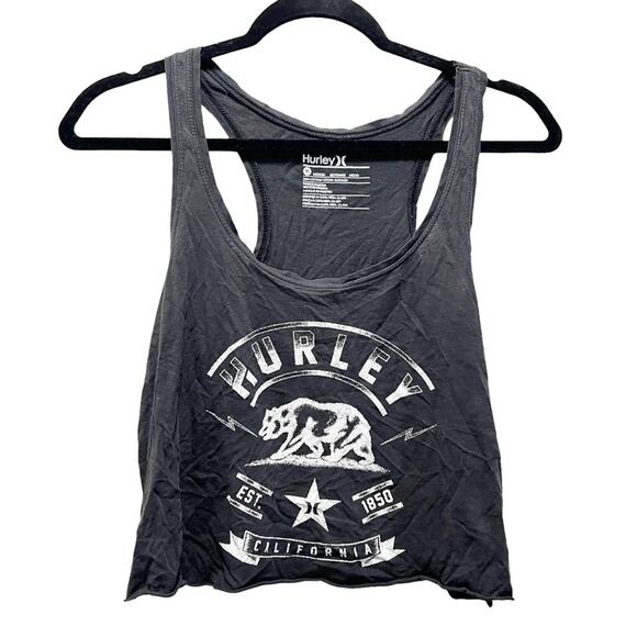 Hurley California Black Cropped Tank Top Graphic Beach Tee Size Medium - Picture 1 of 4